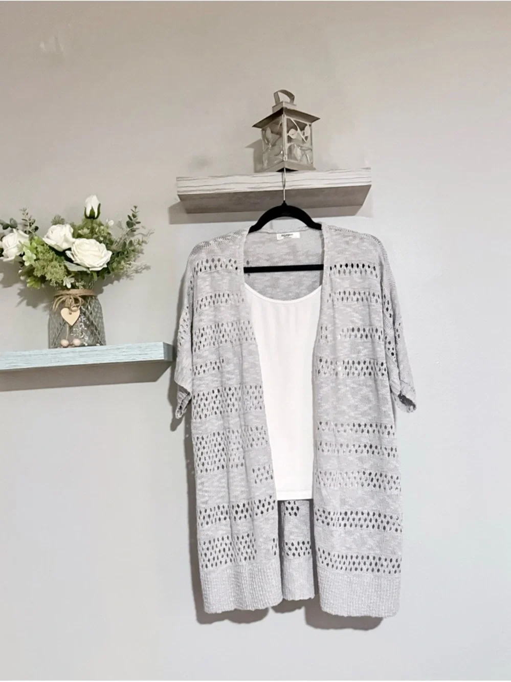 Soft Drapey Crochet Cardigan Lightweight Boho Feminine Layering Sweater - Size L